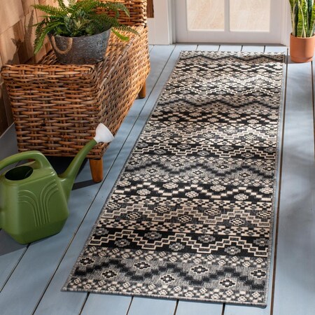 Safavieh 2 ft. 3 in. x 8 ft. Veranda Runner Power Loomed Area RugBlack & Beige VER095-0421-28
